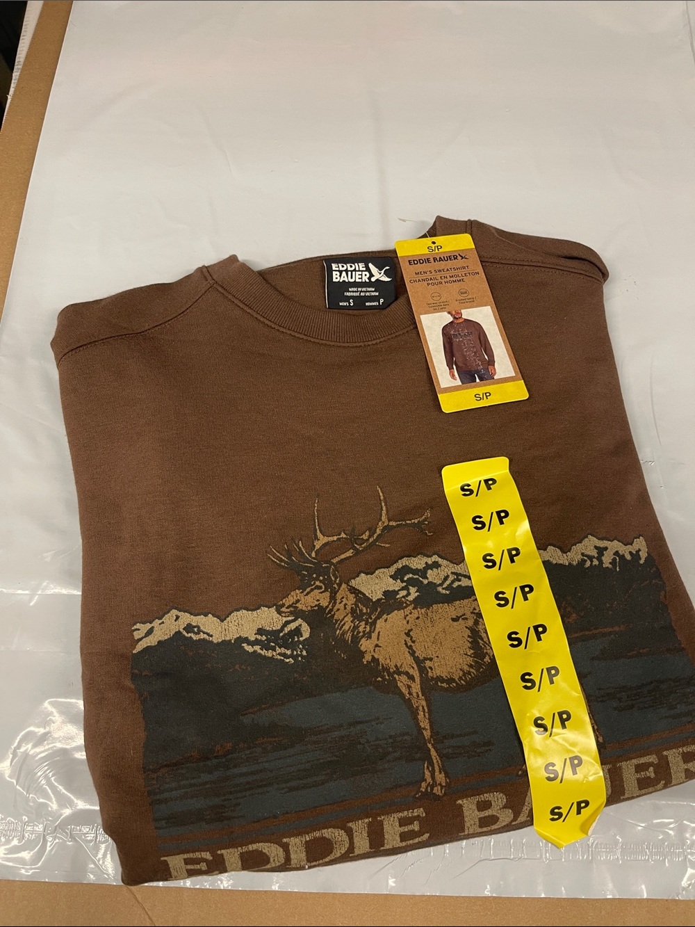 Eddie Bauer Brown Crewneck Sweater with Elk Graphic
